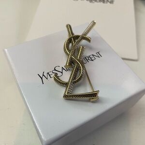 Yves Saint Laurent Gold Tone YSL Logo Brooch